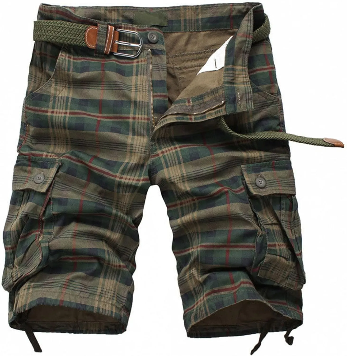 Men's Straight Checkered Shorts Classic Relaxed Fit Retro Half Work Pants Male Casual Plus Size Cargo Denim Shorts