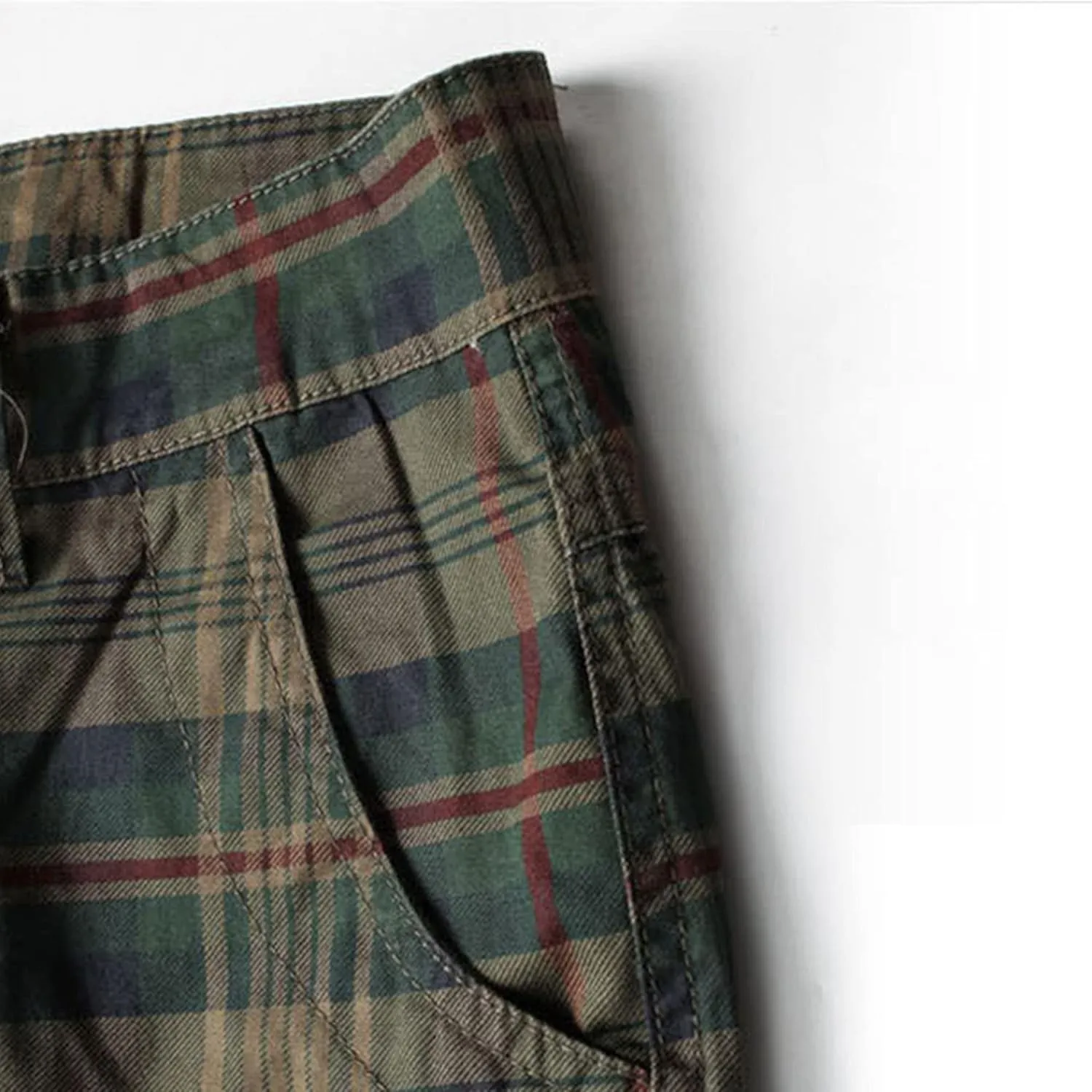 Men's Straight Checkered Shorts Classic Relaxed Fit Retro Half Work Pants Male Casual Plus Size Cargo Denim Shorts