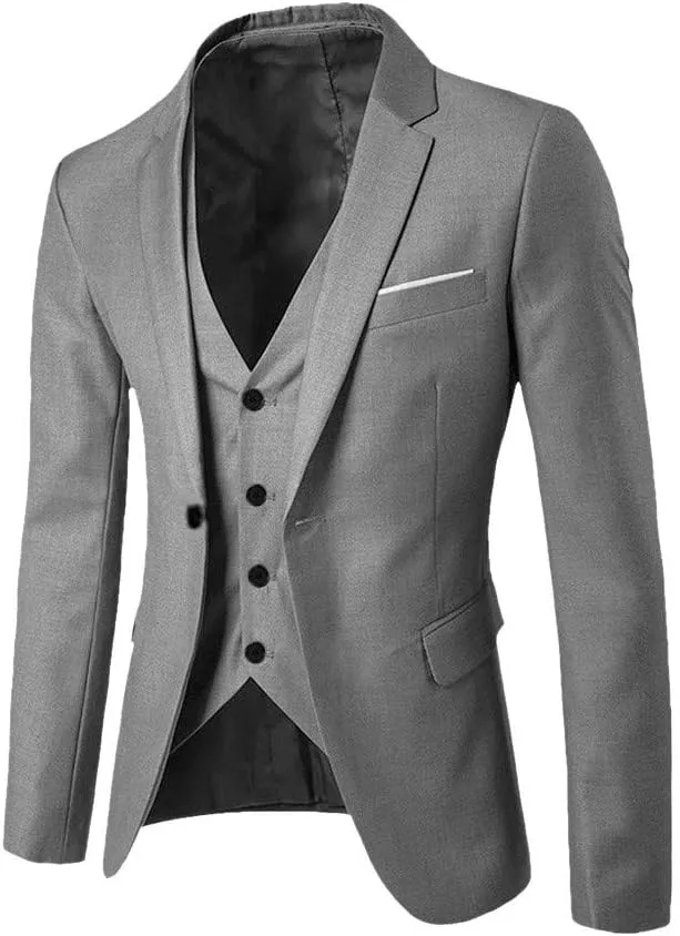 Mens Suit Slim Fit 2 Pieces Suit Set 1 Button Blazer Tuxedo and Pants Regular Fit Solid Dress Business Wedding Party
