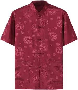 Men's Summer Casual Chinese Style Tang Suit Ice Silk Short Sleeve Top