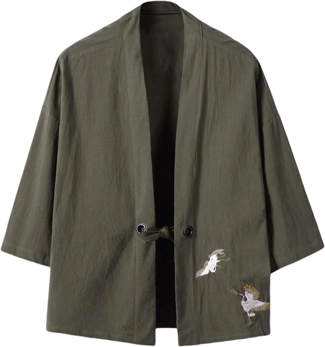 Men's Summer Chinese Style Cardigan Cotton Linen Japanese Kimono Style Linen 3/4 Sleeve Shirt