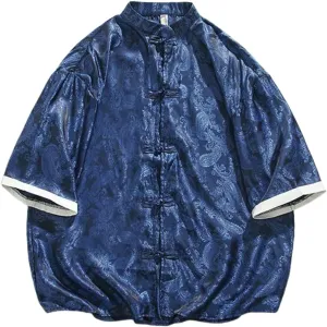 Men's Summer Chinese Style Hanfu Ice Silk Floral Print Short Sleeve Shirt