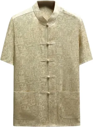 Men's Summer Lightweight Chinese Style Tang Suit Ice Silk Short Sleeve Shirt