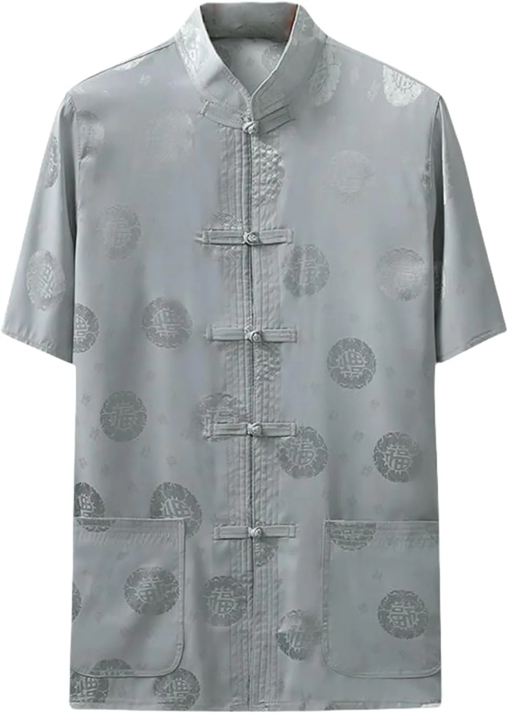 Men's Summer Loose Fit Chinese Style Tang Suit Ice Silk Short Sleeve Shirt