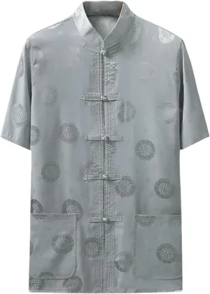 Men's Summer Loose Fit Chinese Style Tang Suit Ice Silk Short Sleeve Shirt