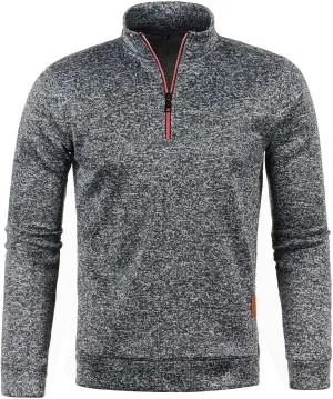 Men's Sweaters 1/4 Zip Cotton Sweatshirts Pullover Polo Sweaters Striped Mock Neck Sweaters