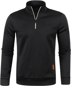 Men's Sweaters 1/4 Zip Cotton Sweatshirts Pullover Polo Sweaters Striped Mock Neck Sweaters