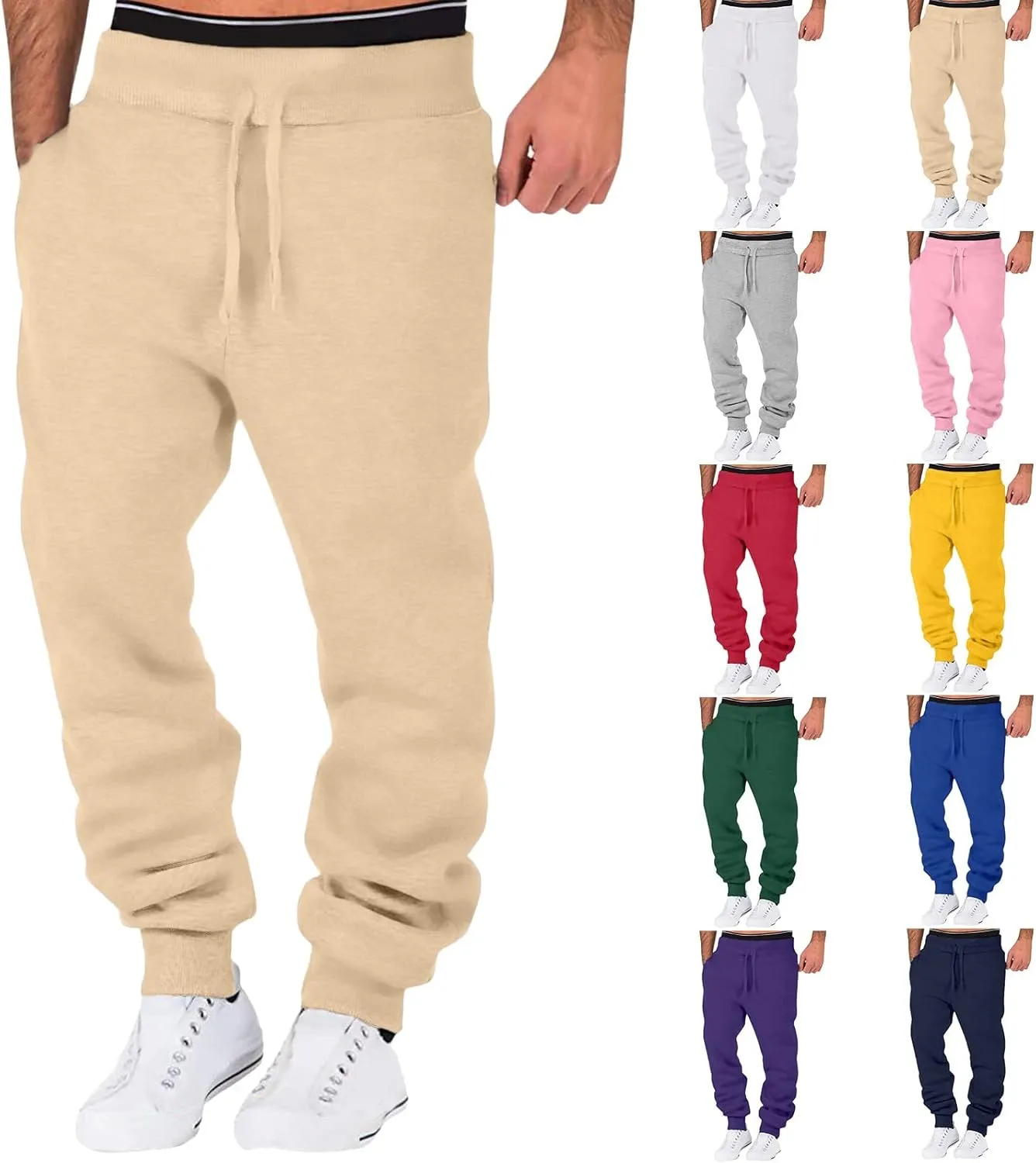 Mens Sweatpants with Pockets Big & Tall Sizes Men's Fleece Cargo Sweatpants Drawstring Loose Fit Sweatpants for Men