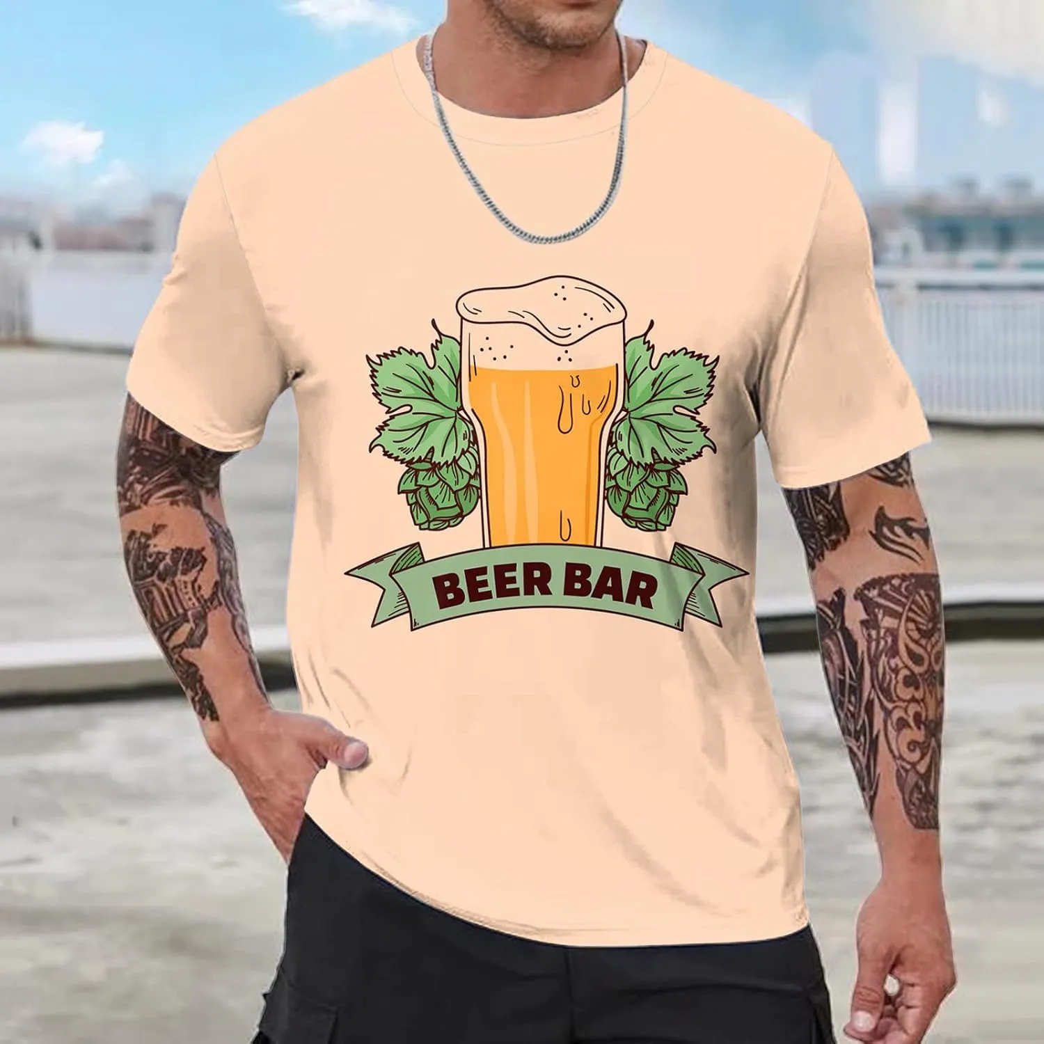 Men's T Shirt Breathable Crew Neck Printed Relaxed Fit Workout Outdoor Tees True Comfort Stylish Tops