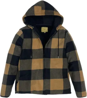 Men's Thicken Sherpa Lined Checkered Flannel Hoodie Shirt Jacket