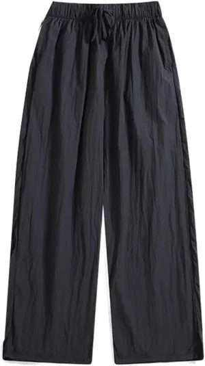 Men's Trouser Summer Elastic Waist Drawstring Wide-Leg Loose Casual Long Pants for Men