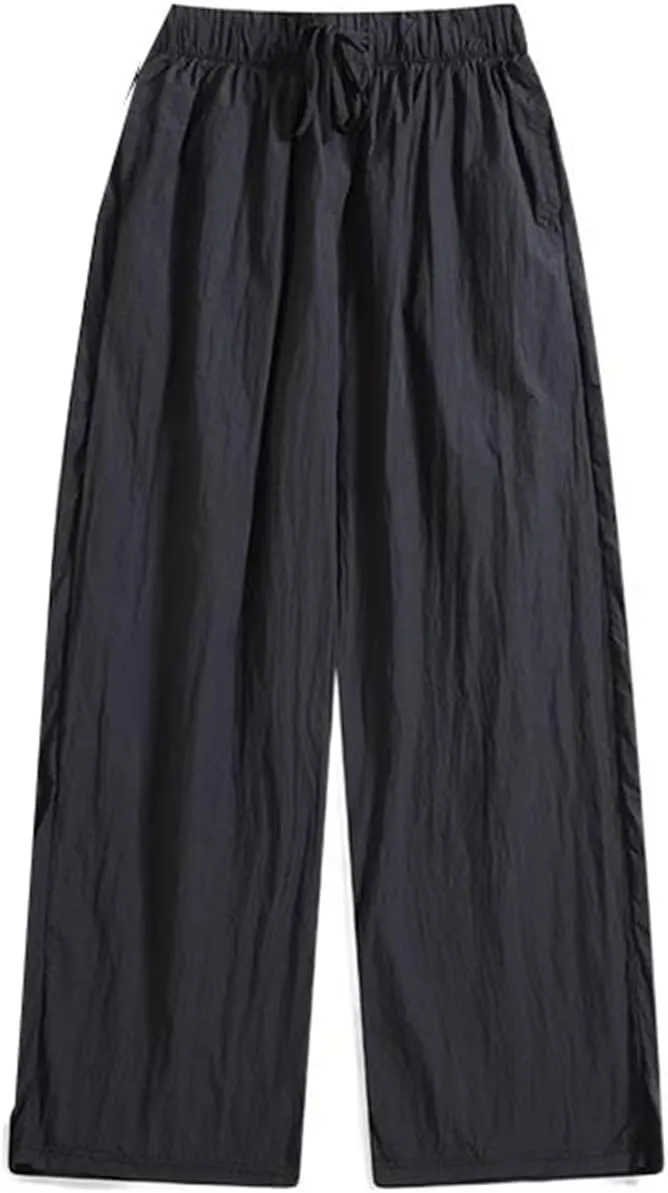 Men's Trouser Summer Elastic Waist Drawstring Wide-Leg Loose Casual Long Pants for Men