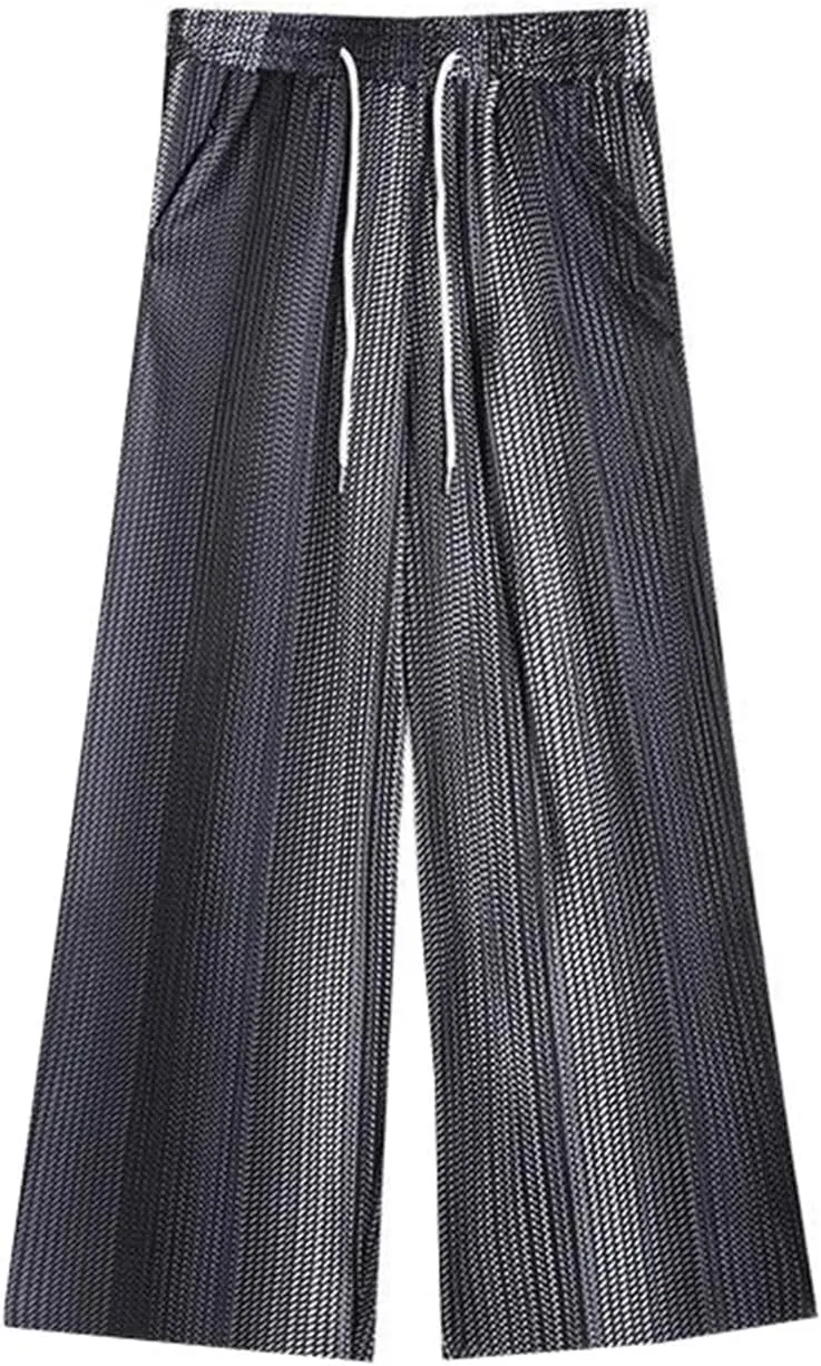 Men's Trouser Summer Elastic Waist Thin Casual Straight American-Style Retro Wide-Leg Long Pants for Men