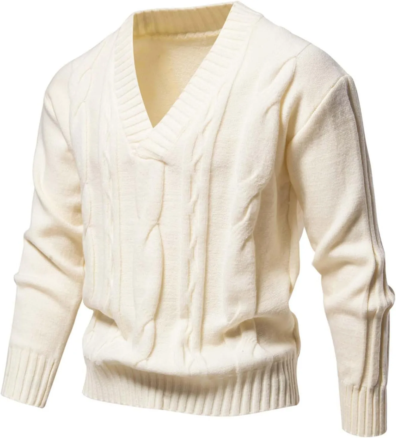 Mens V Neck Pullover Sweater Casual Knit Pullover Fall Winter Sweaters Lightweight Long Sleeve Sweater