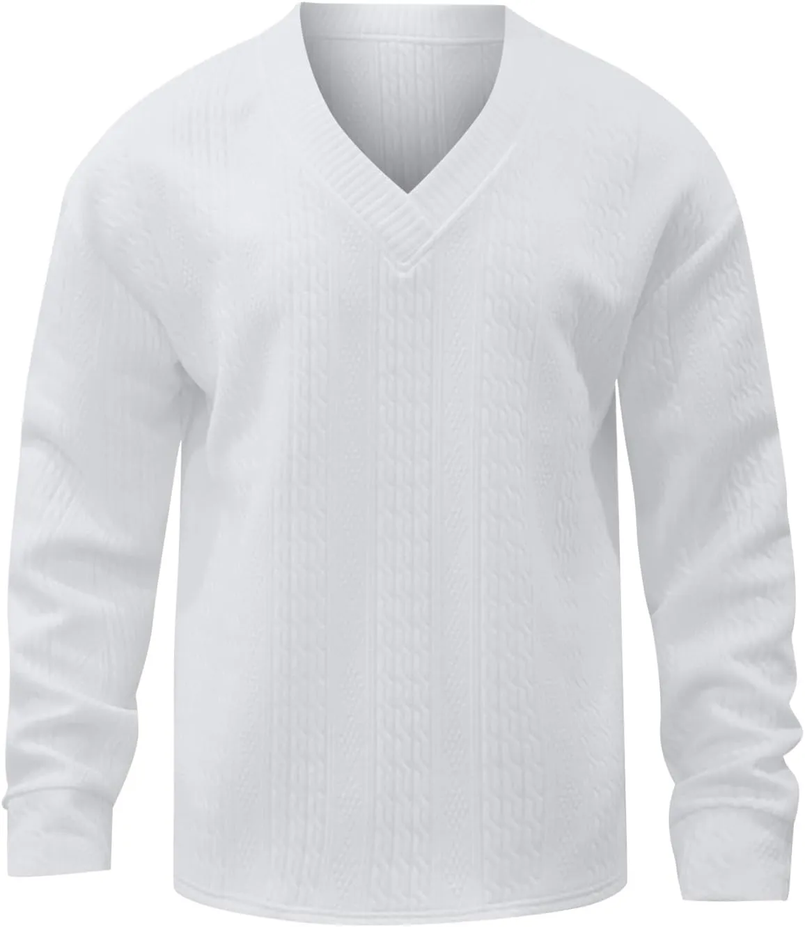 Mens V Neck Sweater Casual Loose Fit Long Sleeve Pullover Cable Knit Sweater Tops Knitwear