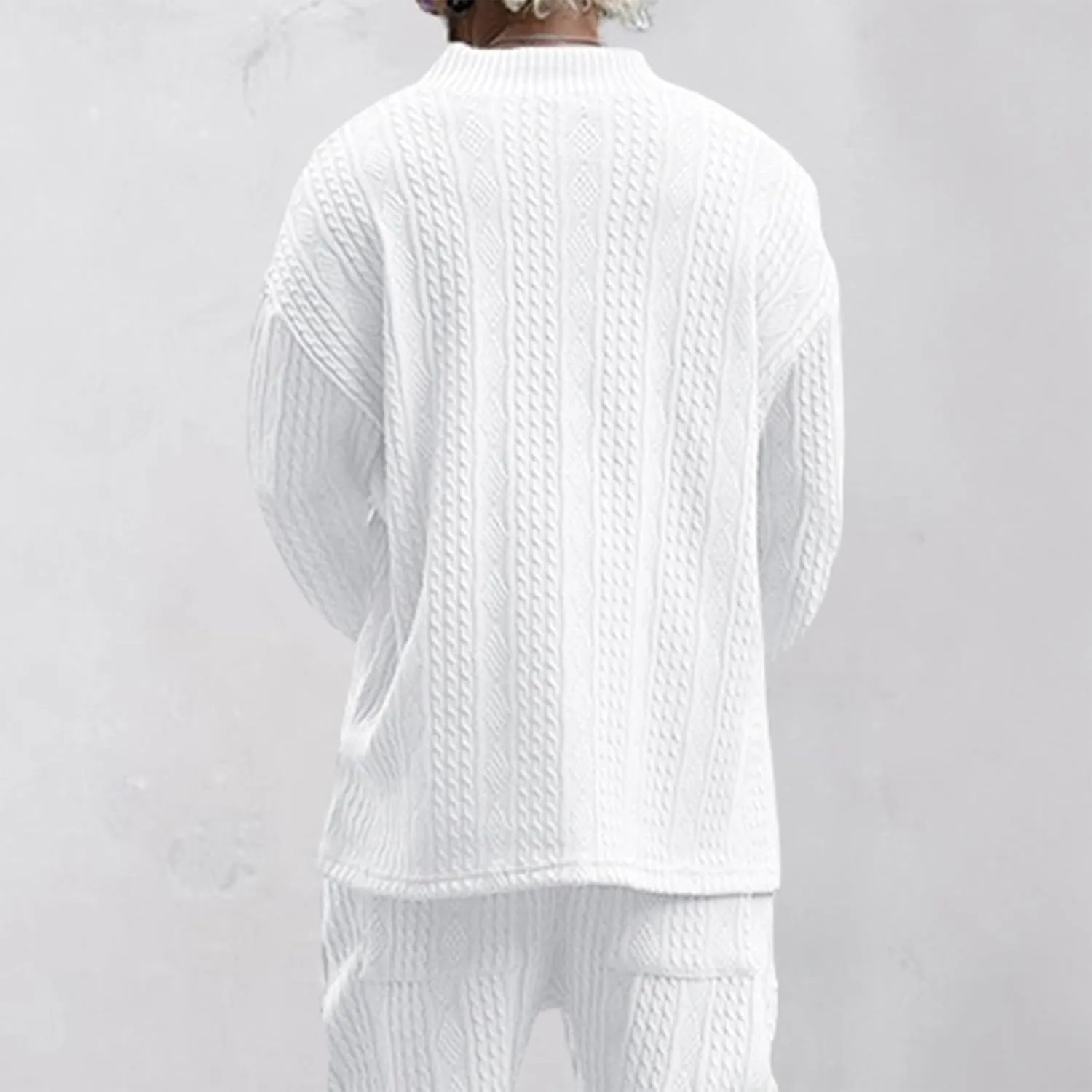 Mens V Neck Sweater Casual Loose Fit Long Sleeve Pullover Cable Knit Sweater Tops Knitwear