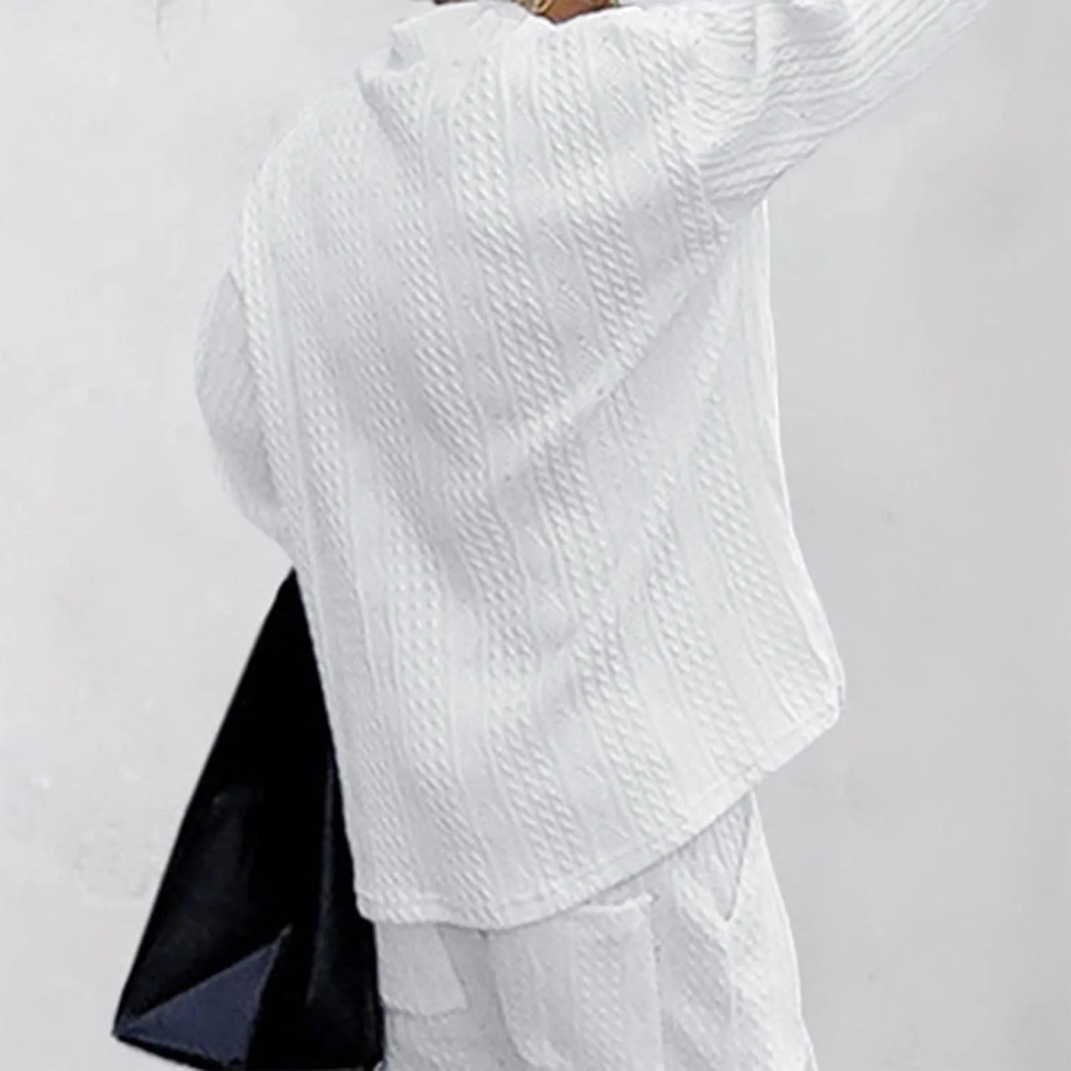 Mens V Neck Sweater Casual Loose Fit Long Sleeve Pullover Cable Knit Sweater Tops Knitwear