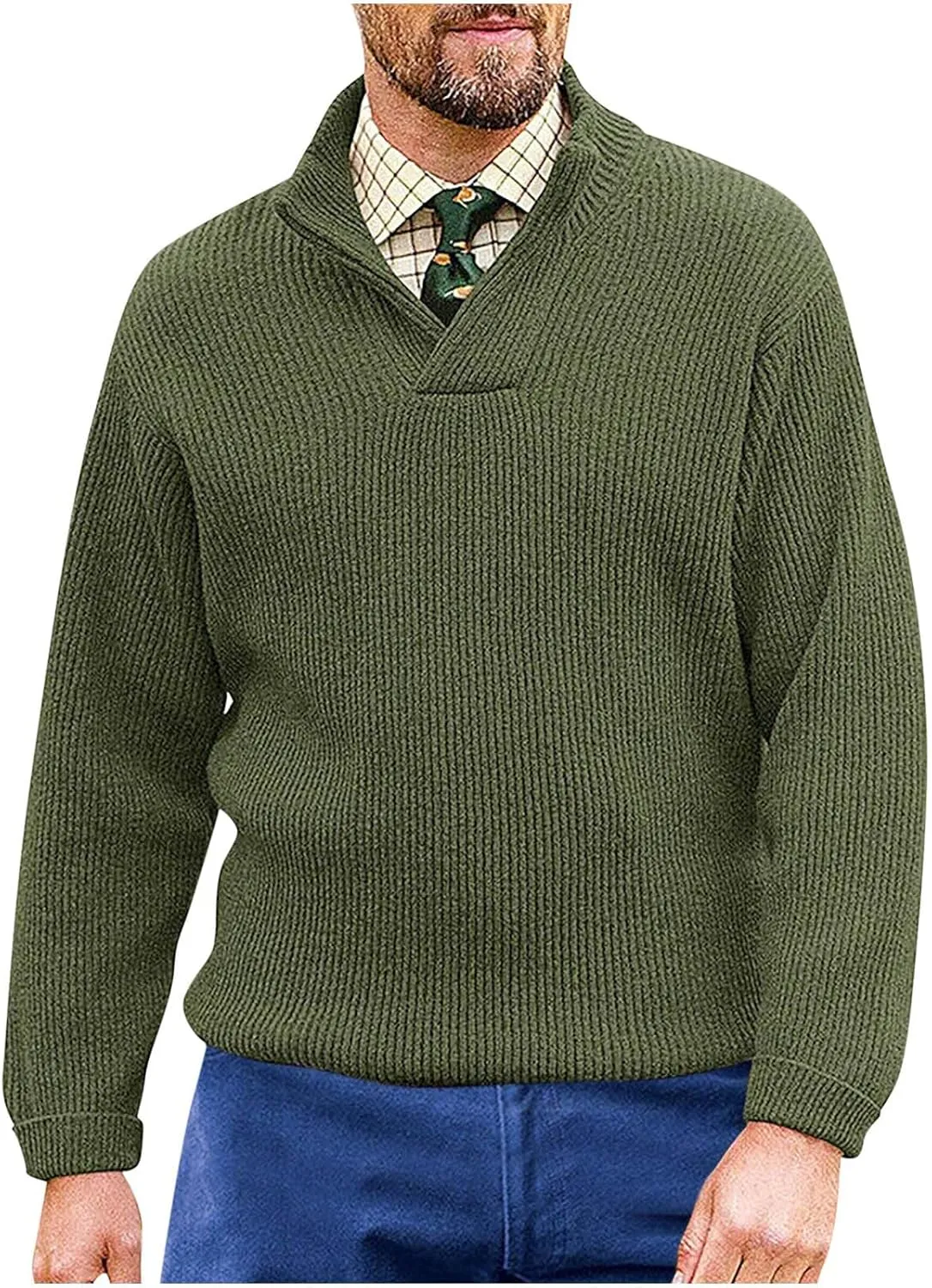 Men's V Neck Sweaters Slim Fit Long Sleeve Casual Comfy Pullover Sweater Knit Textured Mock Neck Thermal Sweaters