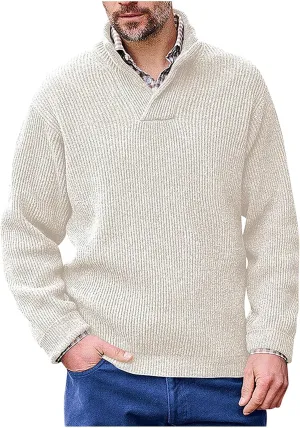 Men's V Neck Sweaters Slim Fit Long Sleeve Casual Comfy Pullover Sweater Knit Textured Mock Neck Thermal Sweaters