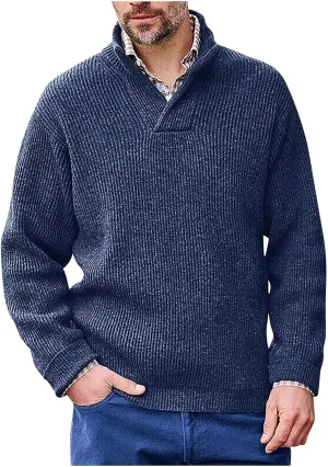 Men's V Neck Sweaters Slim Fit Long Sleeve Casual Comfy Pullover Sweater Knit Textured Mock Neck Thermal Sweaters