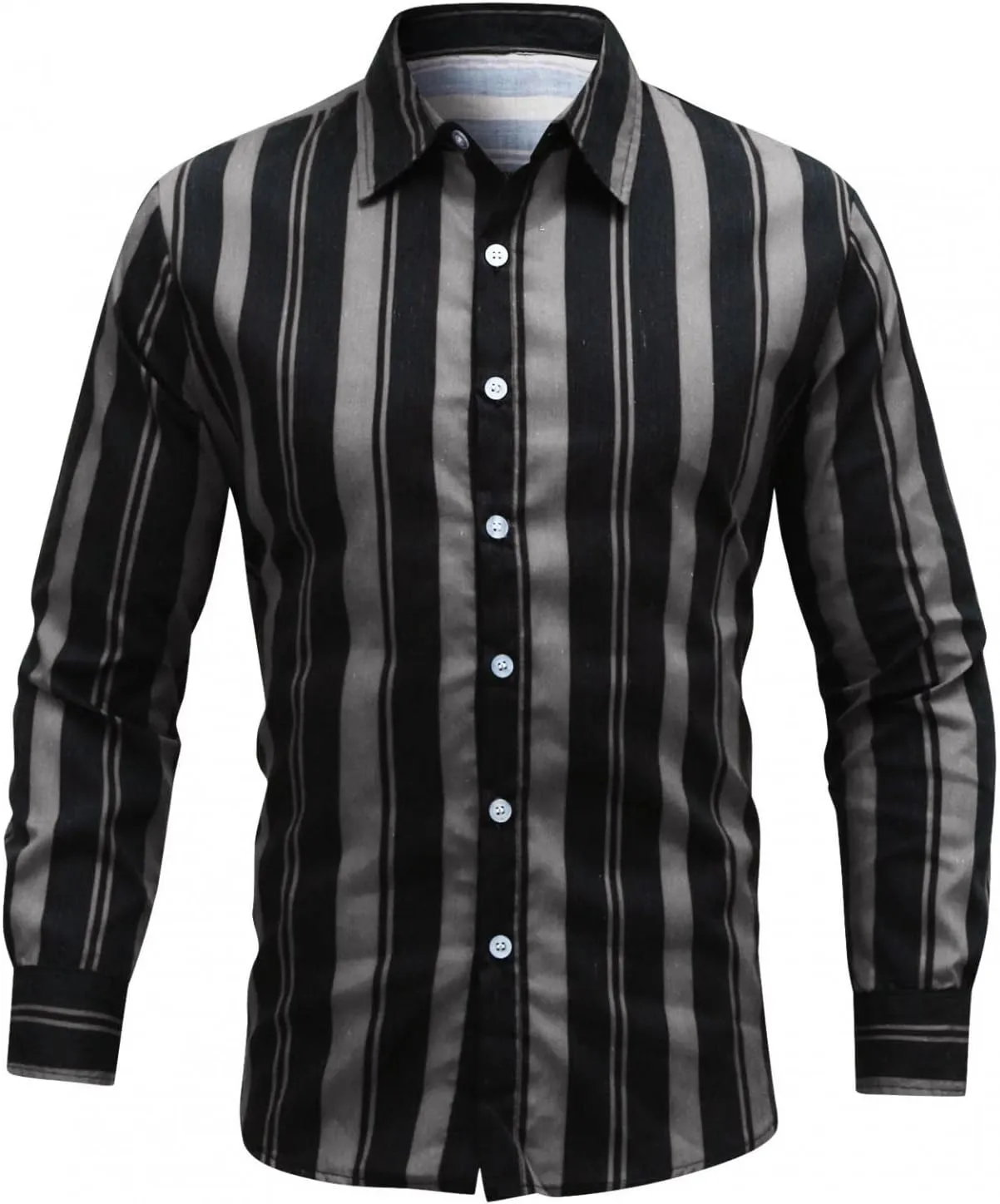 Mens Vertical Striped Button Down Dress Shirts Long Sleeve Casual Comfort Slim Fit Business Stretch Oxford Shirts