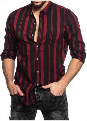 Mens Vertical Striped Button Down Dress Shirts Long Sleeve Casual Comfort Slim Fit Business Stretch Oxford Shirts