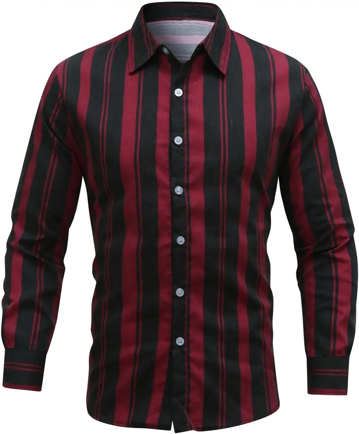 Mens Vertical Striped Button Down Dress Shirts Long Sleeve Casual Comfort Slim Fit Business Stretch Oxford Shirts