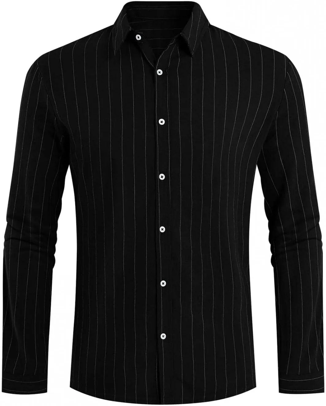 Mens Vertical Striped Dress Shirt Long Sleeve Lightweight Button Down Poplin Shirts Hippie Casual Snap Oxford Shirt