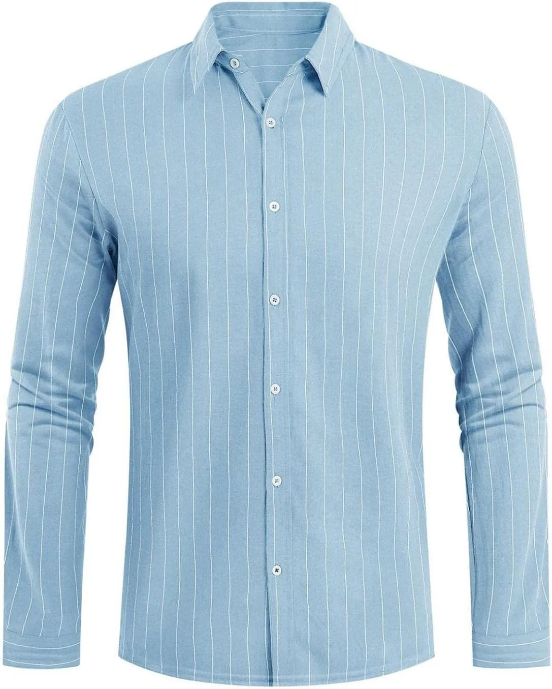 Mens Vertical Striped Dress Shirt Long Sleeve Lightweight Button Down Poplin Shirts Hippie Casual Snap Oxford Shirt