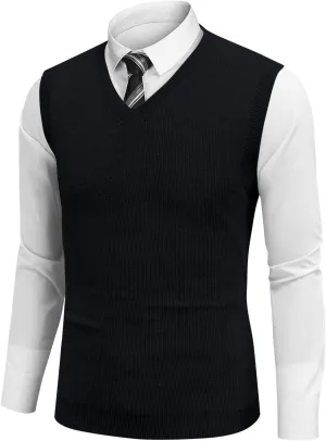 Mens Vest 2025 Lightweight V Neck Pullover Solid Sleeveless Knitted Vest Sweater Business Work Relaxed Fit Tops