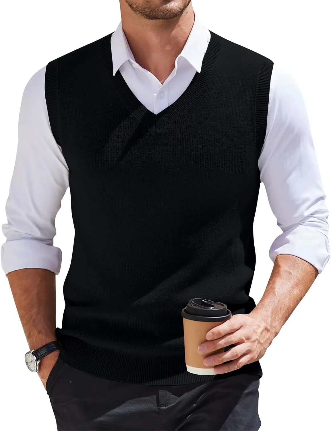 Mens Vest Relaxed Fit 2025 Lightweight Pullover Knitted V Neck Sleeveless Tops Business Work Solid Vest Sweater