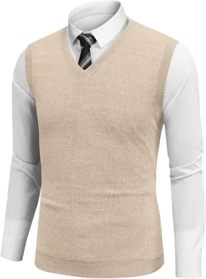Mens Vest Relaxed Fit 2025 Lightweight Pullover Knitted V Neck Sleeveless Tops Business Work Solid Vest Sweater