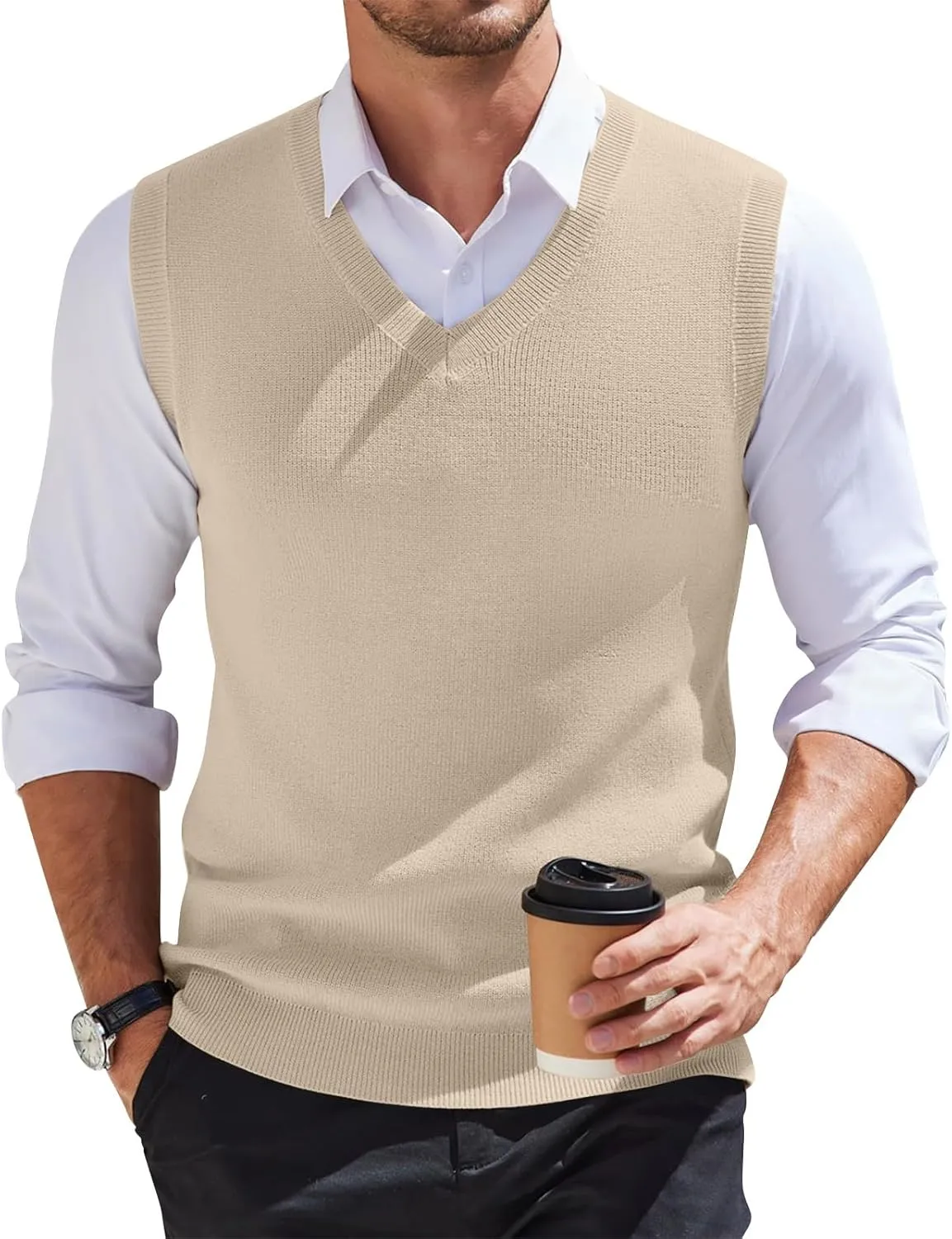 Mens Vest Relaxed Fit 2025 Lightweight Pullover Knitted V Neck Sleeveless Tops Business Work Solid Vest Sweater