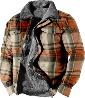 Mens Vintage Checkered Anorak Jackets Winter Warm Sherpa Lined Outdoor Trucker Shackets Cowboy Western Fleece Jackets