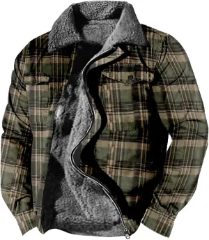 Mens Vintage Checkered Anorak Jackets Winter Warm Sherpa Lined Outdoor Trucker Shackets Cowboy Western Fleece Jackets