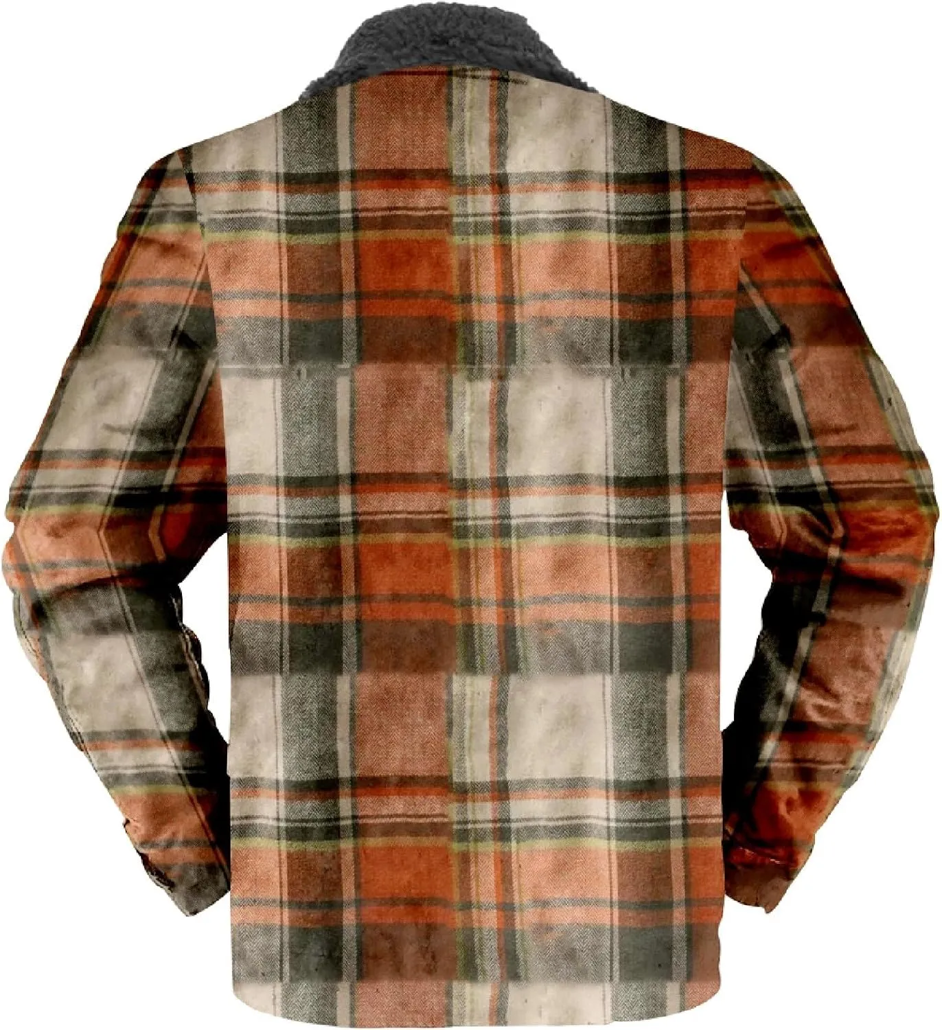 Mens Vintage Checkered Anorak Jackets Winter Warm Sherpa Lined Outdoor Trucker Shackets Cowboy Western Fleece Jackets