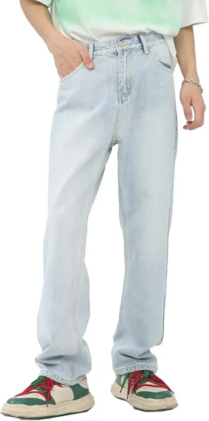 Men's Vintage Hip Hop Denim Pants Classic Straight Leg Male Cargo Trouser Loose Fit Relaxed Fit Retro Jeans