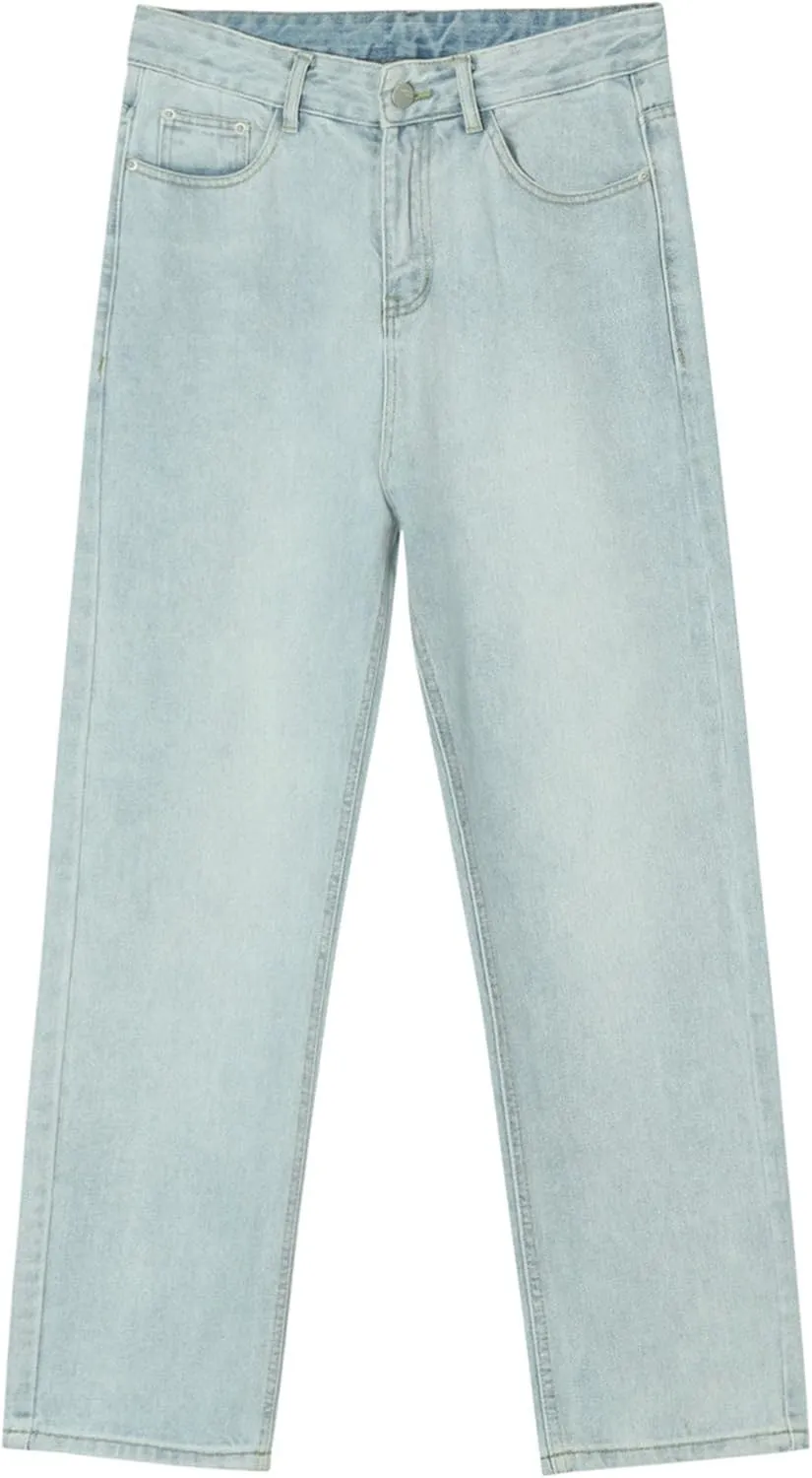 Men's Vintage Hip Hop Denim Pants Classic Straight Leg Male Cargo Trouser Loose Fit Relaxed Fit Retro Jeans