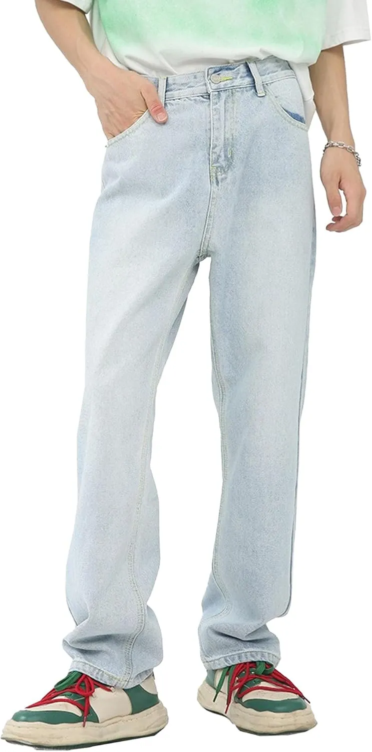 Men's Vintage Hip Hop Denim Pants Classic Straight Leg Male Cargo Trouser Loose Fit Relaxed Fit Retro Jeans