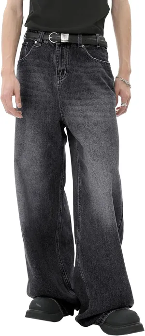 Men's Vintage Hip Hop Denim Pants Classic Straight Leg Male Cargo Trouser Loose Fit Relaxed Fit Retro Jeans