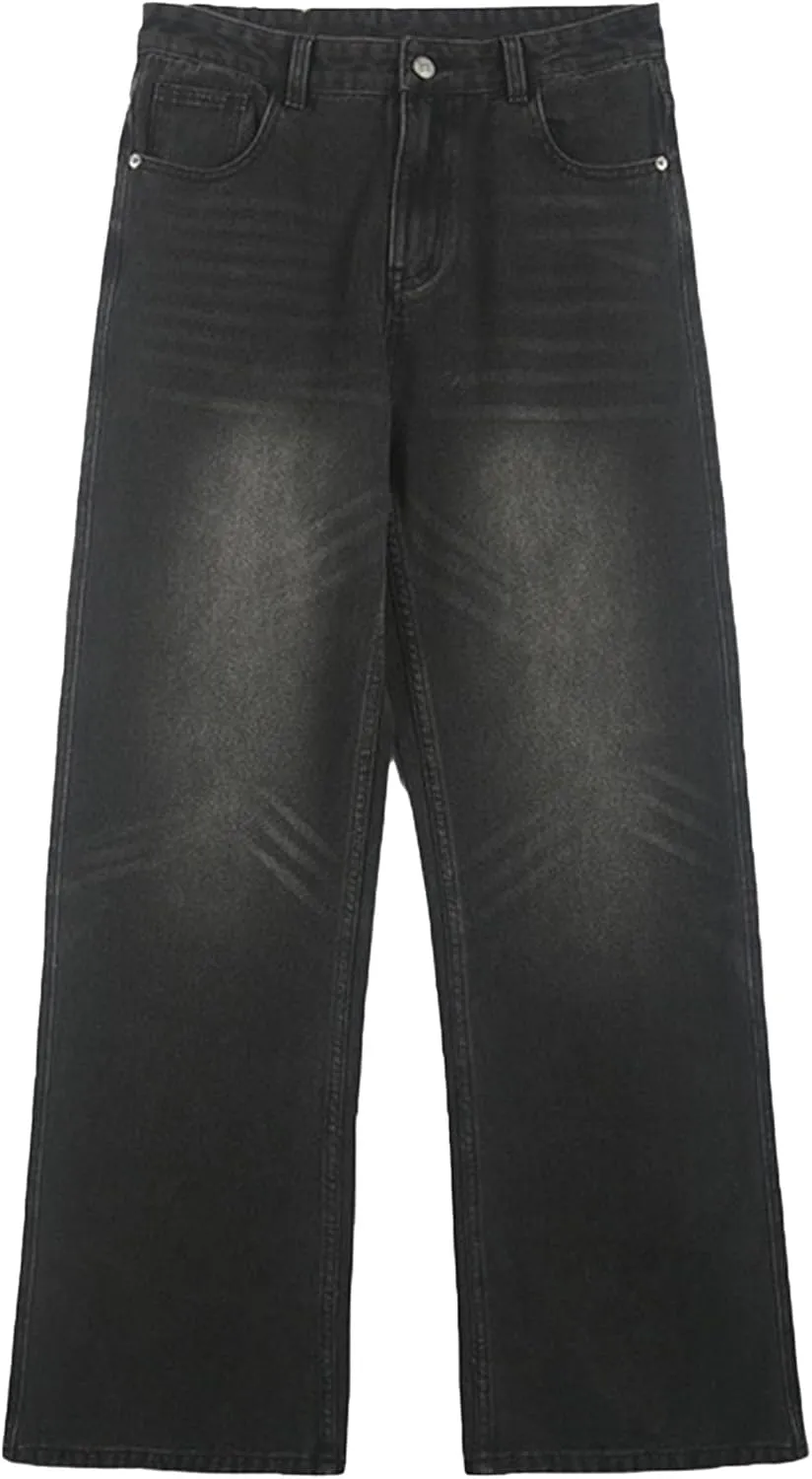 Men's Vintage Hip Hop Denim Pants Classic Straight Leg Male Cargo Trouser Loose Fit Relaxed Fit Retro Jeans