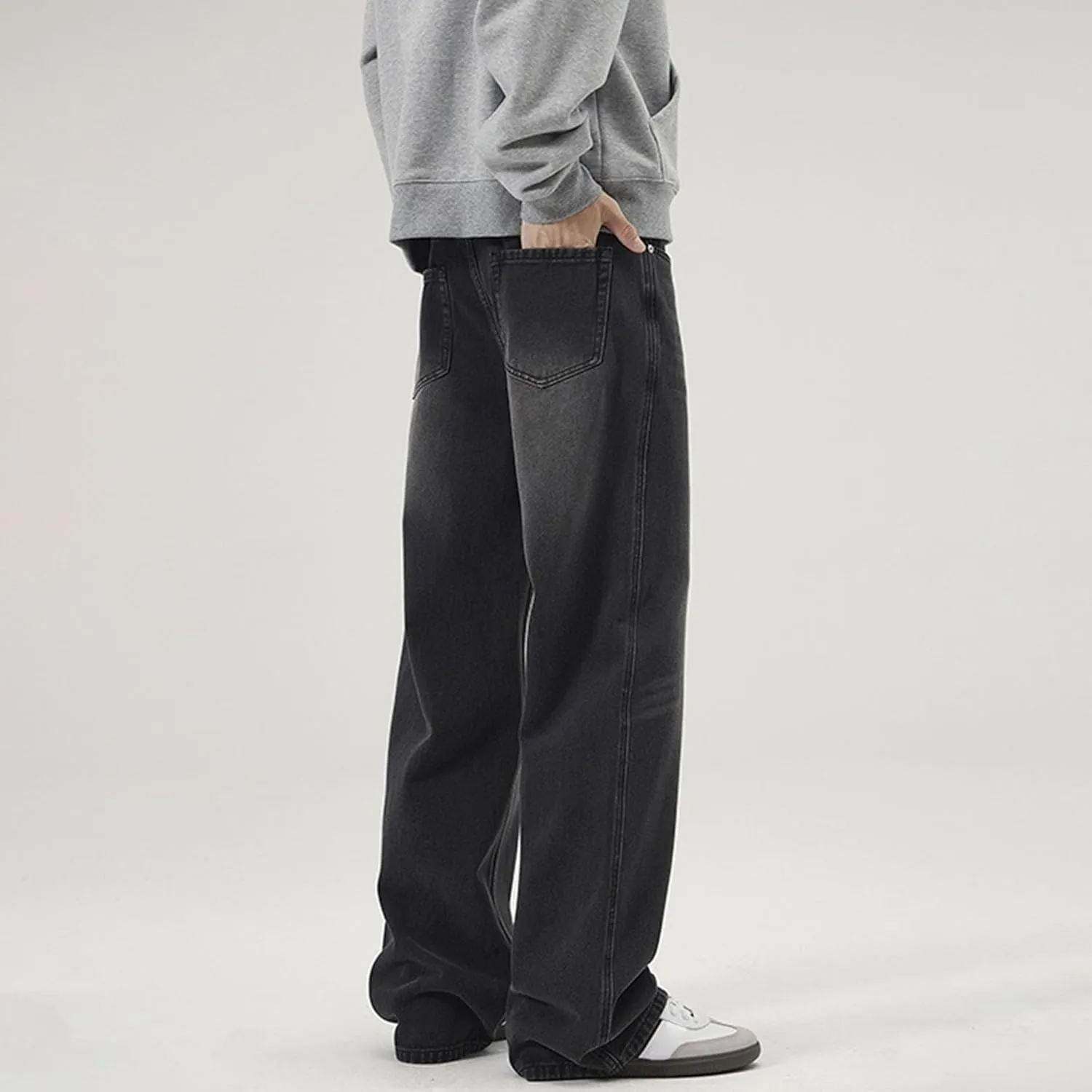 Men's Vintage Hip Hop Denim Pants Classic Straight Leg Male Cargo Trouser Loose Fit Relaxed Fit Retro Jeans