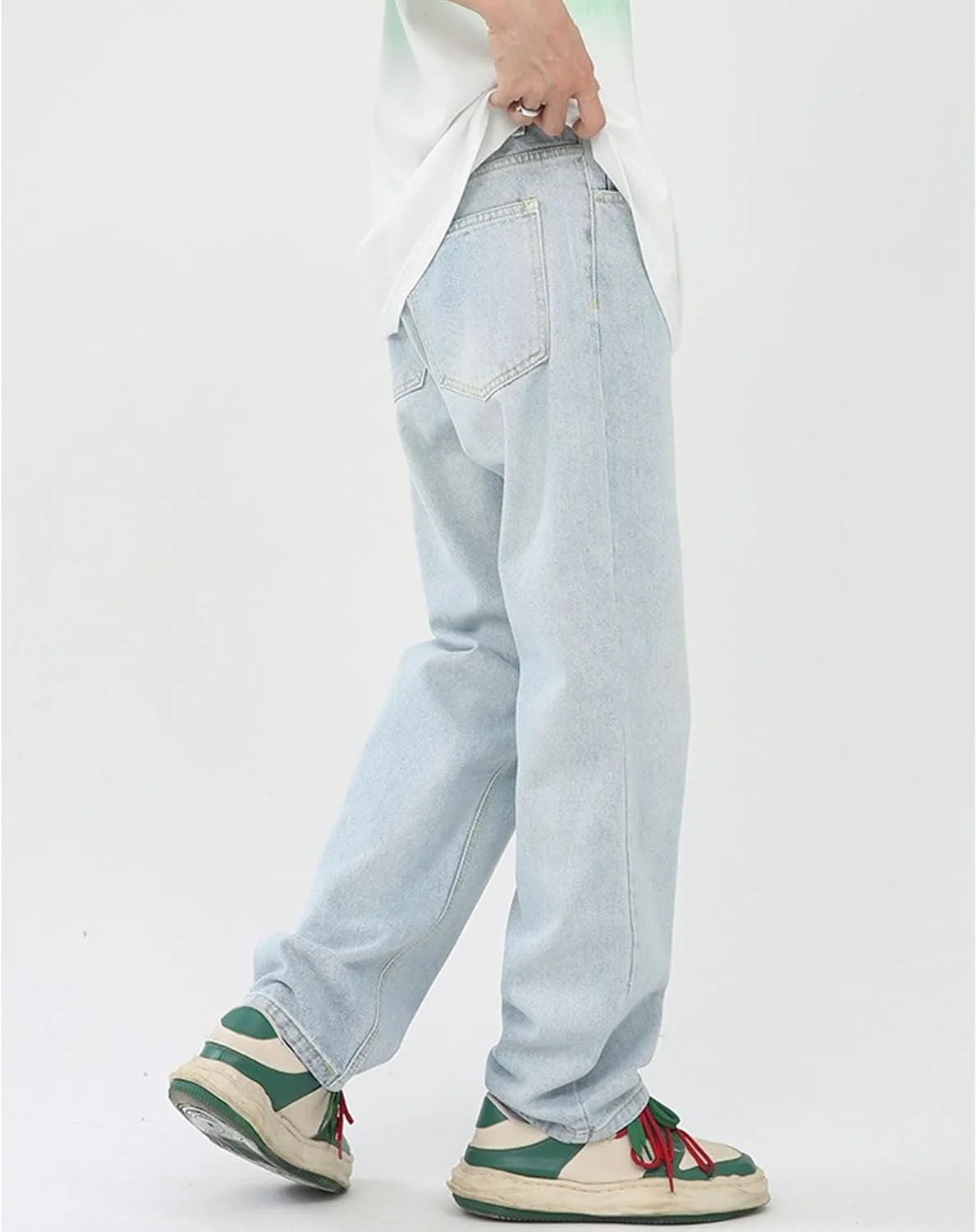 Men's Vintage Hip Hop Denim Pants Classic Straight Leg Male Cargo Trouser Loose Fit Relaxed Fit Retro Jeans