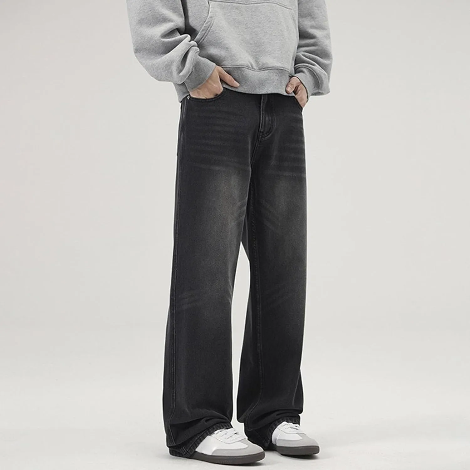 Men's Vintage Hip Hop Denim Pants Classic Straight Leg Male Cargo Trouser Loose Fit Relaxed Fit Retro Jeans
