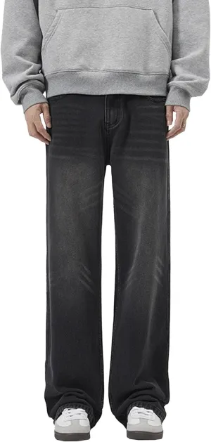 Men's Vintage Hip Hop Denim Pants Classic Straight Leg Male Cargo Trouser Loose Fit Relaxed Fit Retro Jeans