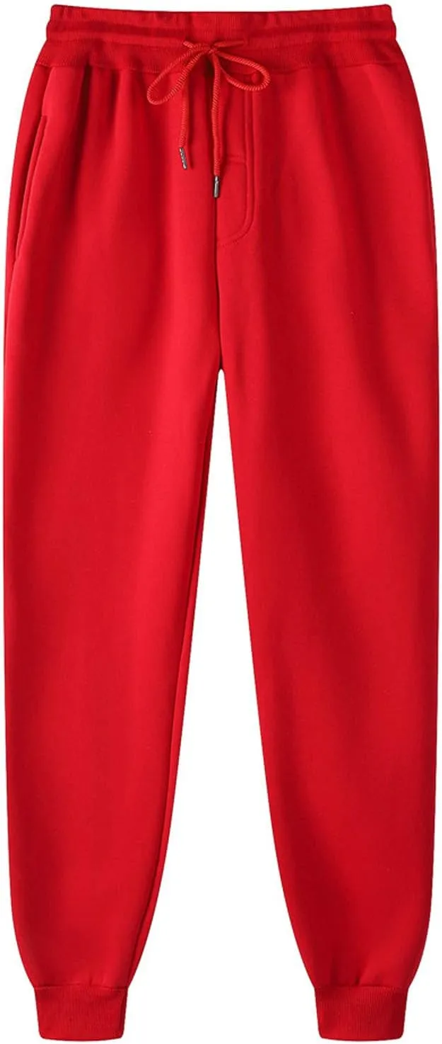 Mens Warm Fleece Sweatpants Winter Joggers Pants Sherpa Lined Athletic Sweatpants with Zipper Pockets