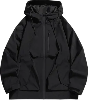 Mens Waterproof Rain Jacket Outdoor Softshell Hiking Jacket Oversized Hooded Rain Coat Windbreaker Warm Fall Clothes