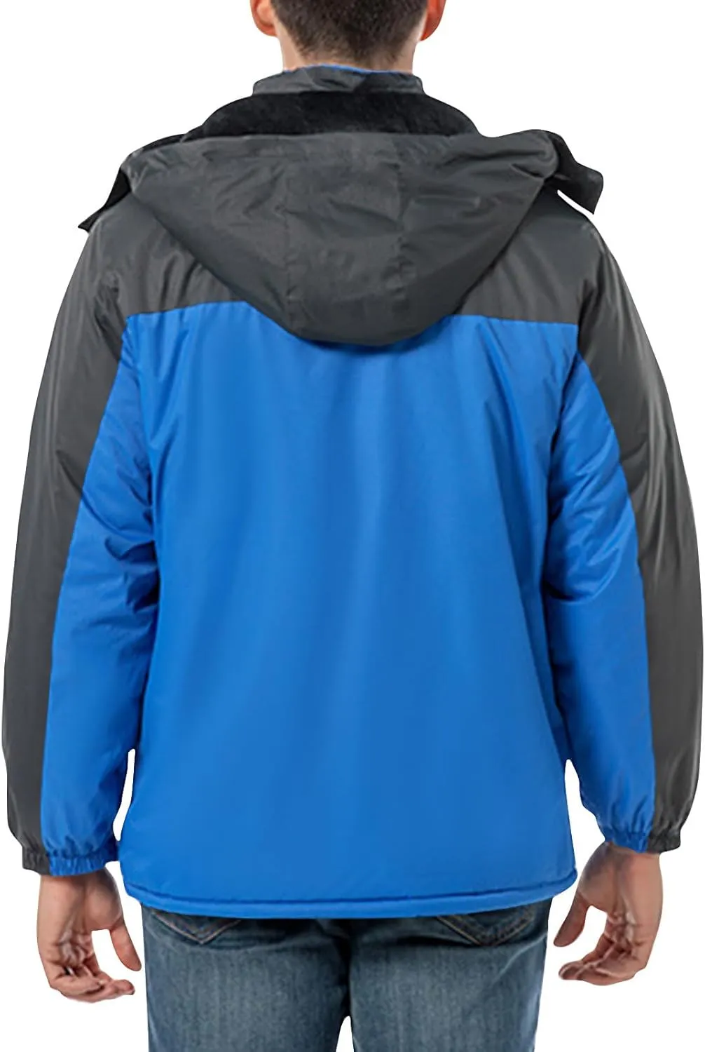 Mens Waterproof Rain Jacket Outdoor Warm Fleece Detachable Hood Windbreaker Plus Size Color Block Coats with Pockets