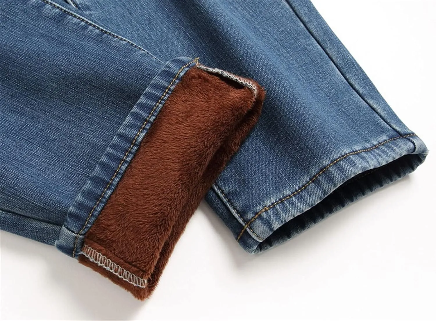 Men's Winter Fleece Lined Jeans Thicken Warm Stretch Denim Pants Regular Fit Classic Straight Leg Jean Trousers