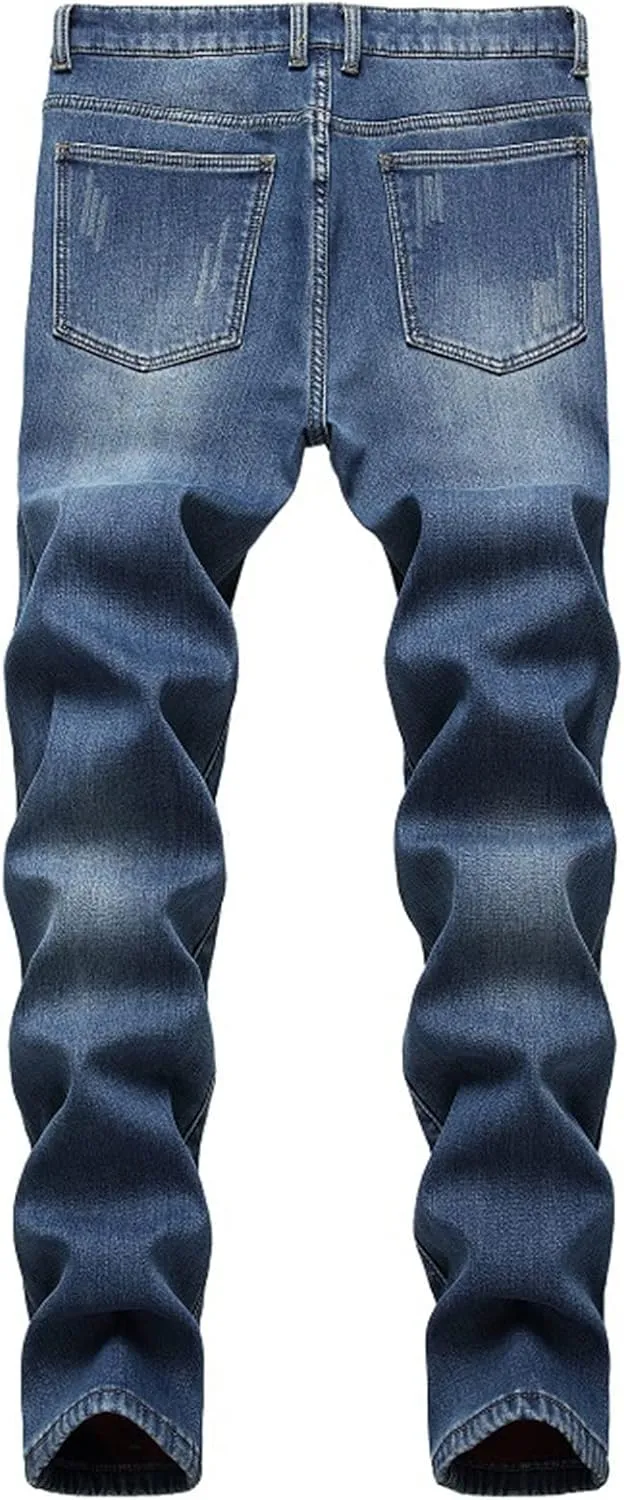 Men's Winter Fleece Lined Jeans Thicken Warm Stretch Denim Pants Regular Fit Classic Straight Leg Jean Trousers